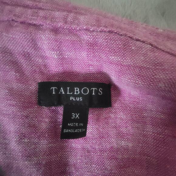 Talbots Popover Shirt Plus 3X Linen Long Sleeve Roll Tab 100% Linen Top Pink - Picture 11 of 12
